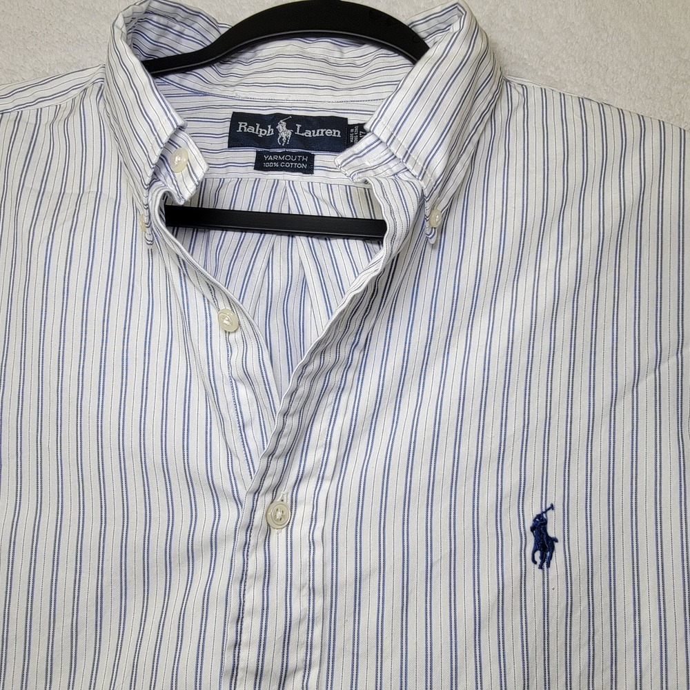 Polo Ralph Lauren Yarmouth Men's 17-32/33 Pin Point Oxford Blue Striped Button‎